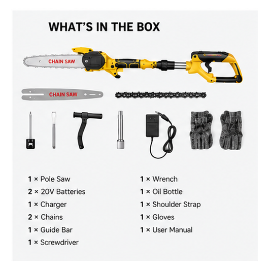20V Cordless Pole Saw with Telescopic Extension