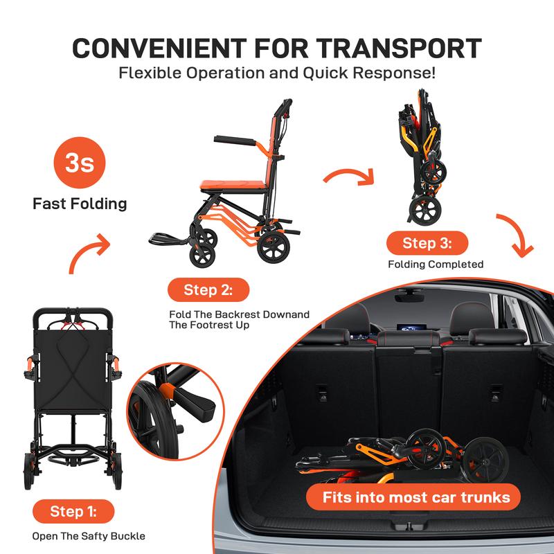 Lightweight Folding Transport Wheelchair