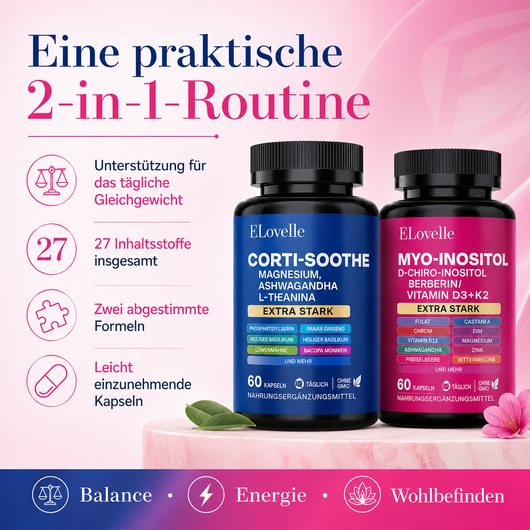 Set mit 60 + 60 Kapseln Myo-Inositol und Cortisol