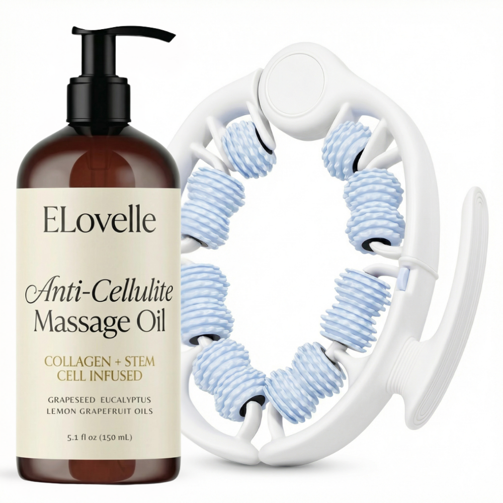 Anti Cellulite Massage Oil & Lymphatic Drainage Roller Kit