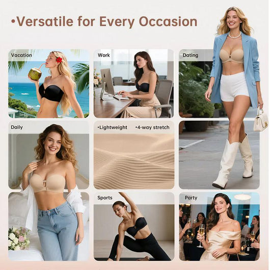 Womens Strapless Front Closure Bra Push Up