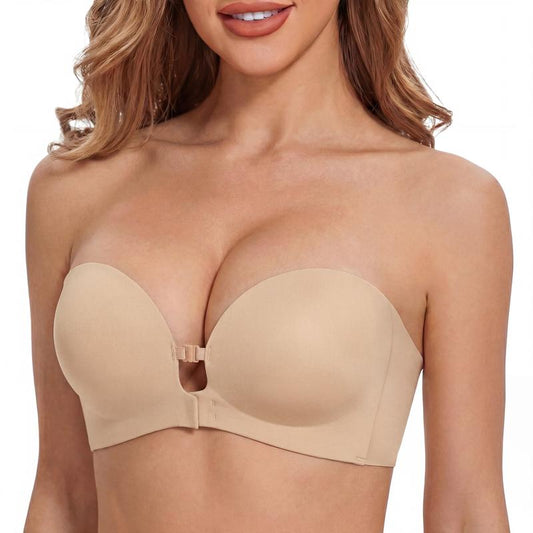 Soutien-gorge push-up sans bretelles à fermeture avant pour femme