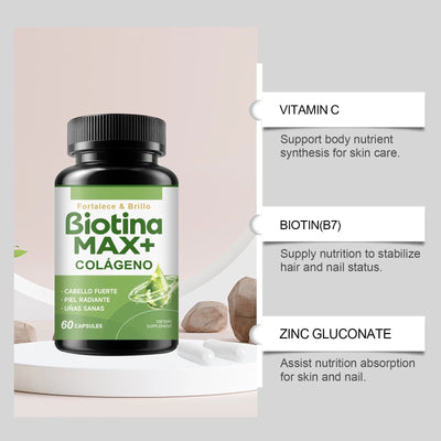 Biotina MAX+ con Colágeno, 60 Cápsulas